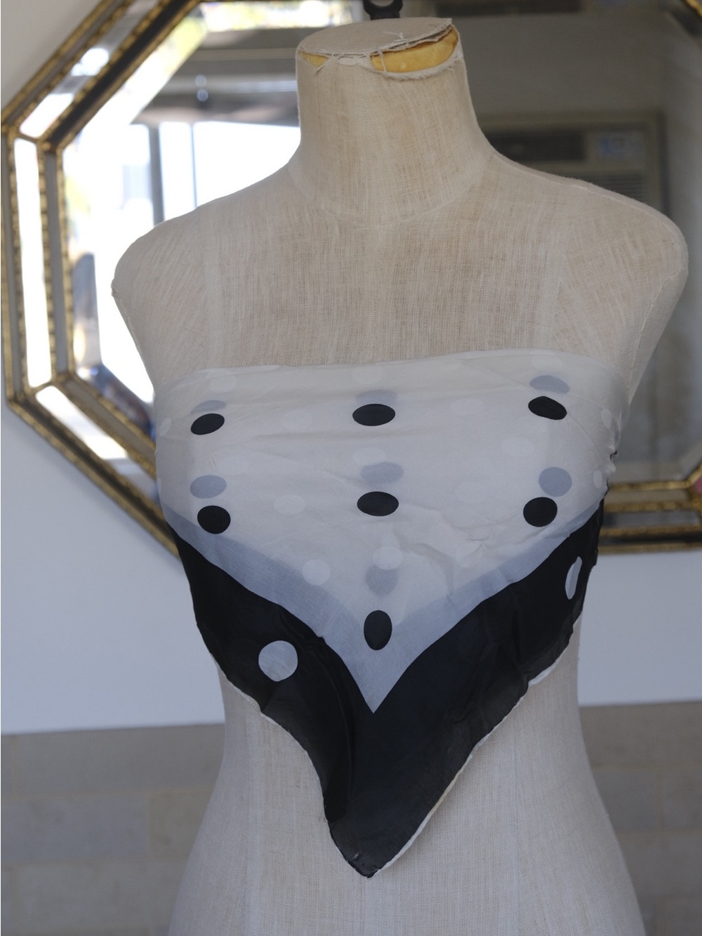 unique vintage black and white polka dot scarf